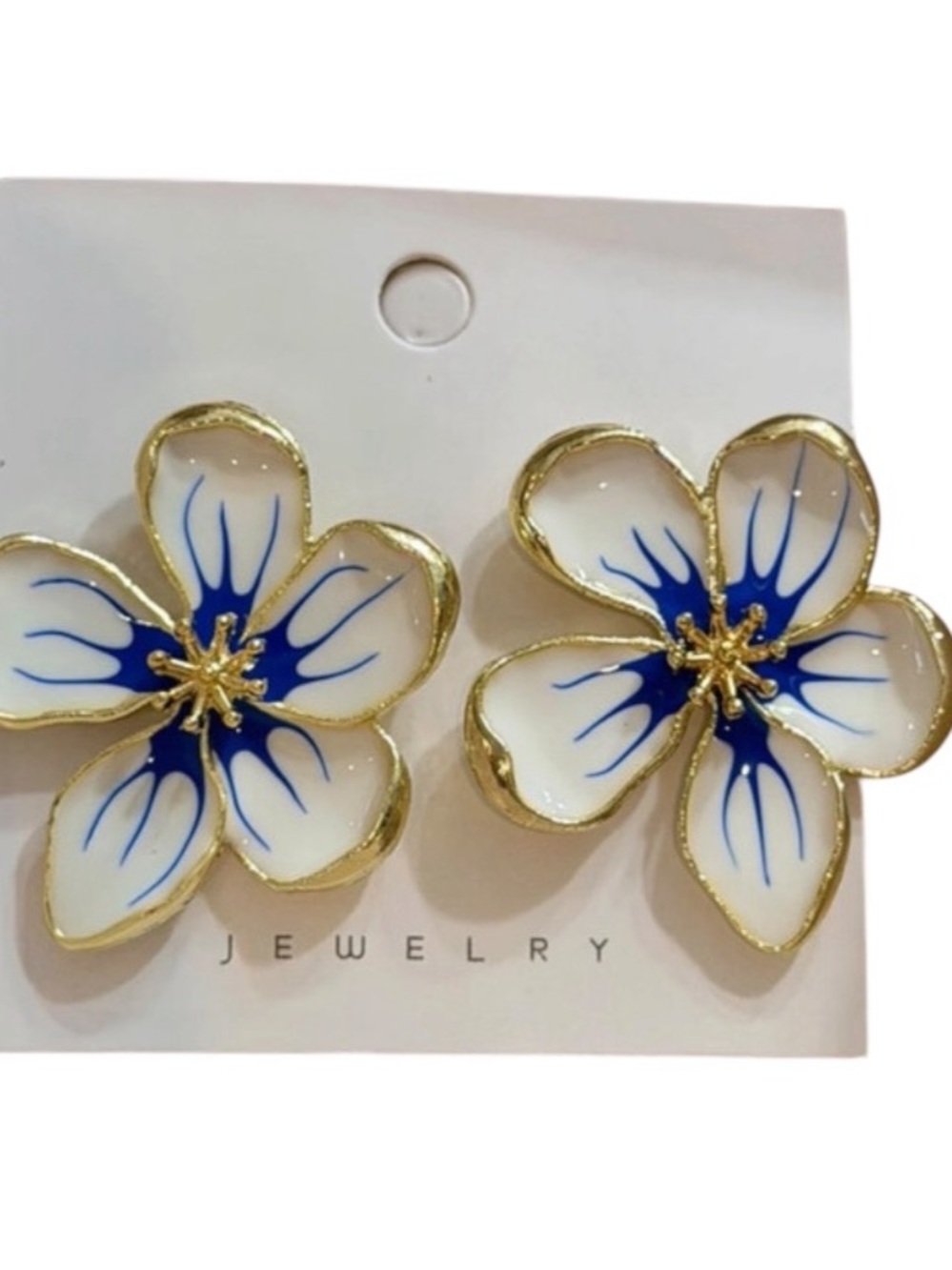 Elegant Enamel Orchid Flower Post Statement Earrings Chinoiserie feminine fairy